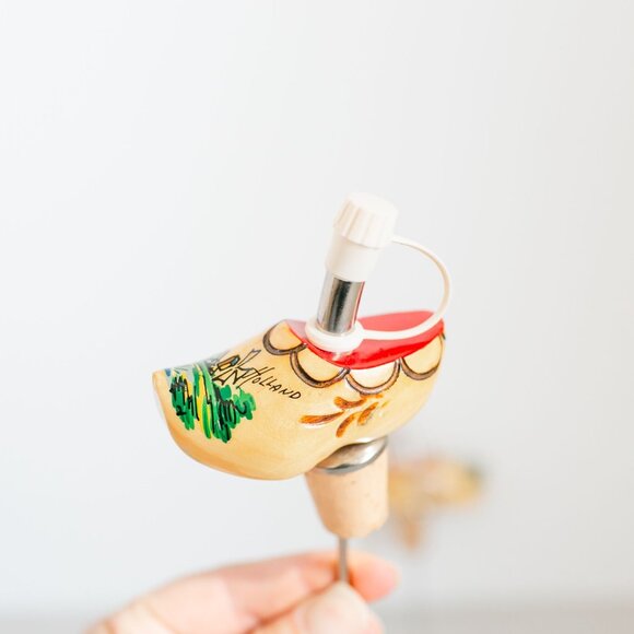 Pair Of Hand-Painted Dutch Wooden Shoe Bottle Stoppers Pourer Vintage Set of 2 - Picture 6 of 9